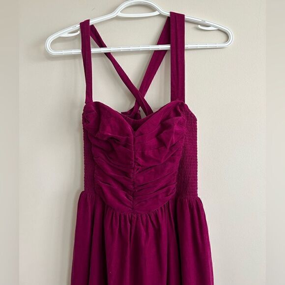 NWT Anthropologie HD In Paris Magenta Pink Suede Paca Halter Dress - Picture 3 of 16